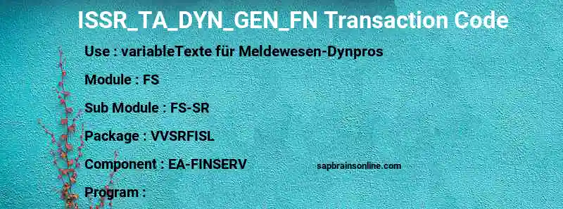 SAP ISSR_TA_DYN_GEN_FN transaction code