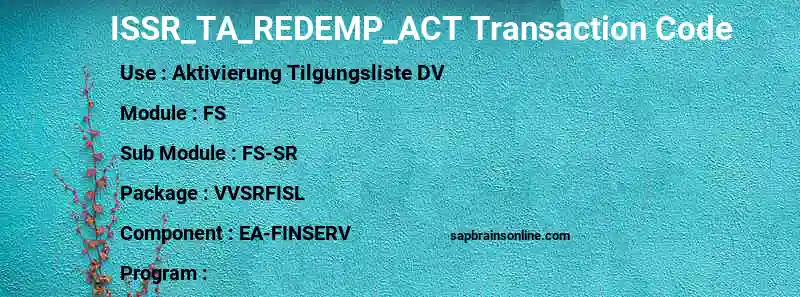 SAP ISSR_TA_REDEMP_ACT transaction code
