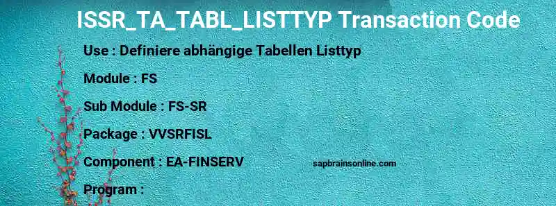 SAP ISSR_TA_TABL_LISTTYP transaction code