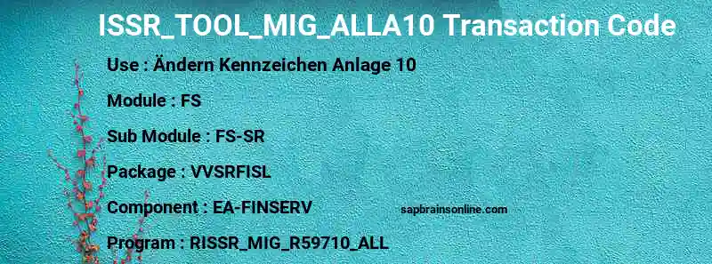 SAP ISSR_TOOL_MIG_ALLA10 transaction code
