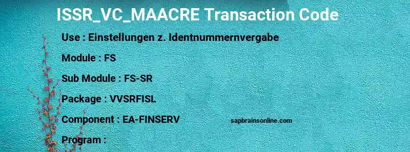SAP ISSR_VC_MAACRE transaction code