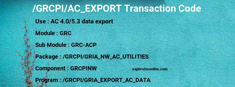 SAP /GRCPI/AC_EXPORT transaction code