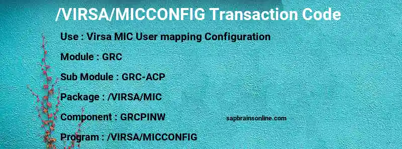 SAP /VIRSA/MICCONFIG transaction code