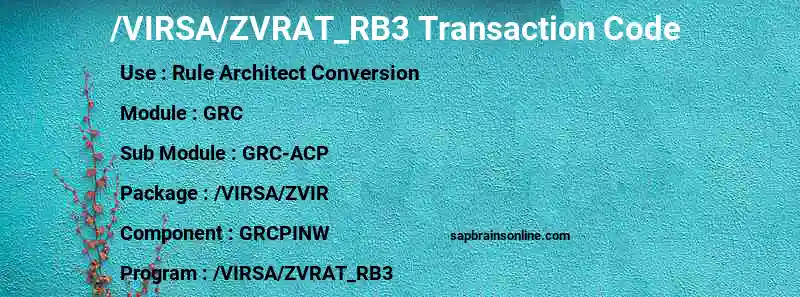 SAP /VIRSA/ZVRAT_RB3 transaction code