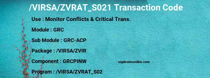 SAP /VIRSA/ZVRAT_S021 transaction code