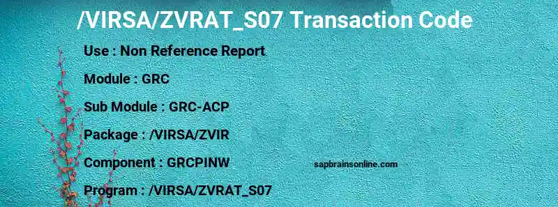 SAP /VIRSA/ZVRAT_S07 transaction code