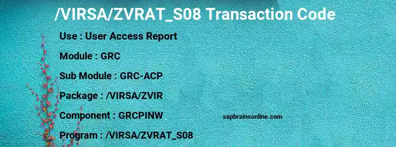 SAP /VIRSA/ZVRAT_S08 transaction code