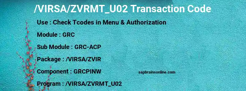 SAP /VIRSA/ZVRMT_U02 transaction code
