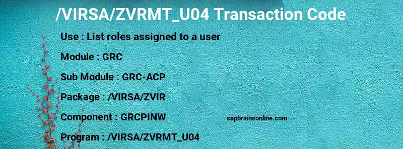 SAP /VIRSA/ZVRMT_U04 transaction code