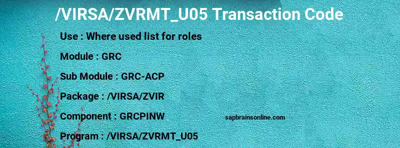 SAP /VIRSA/ZVRMT_U05 transaction code