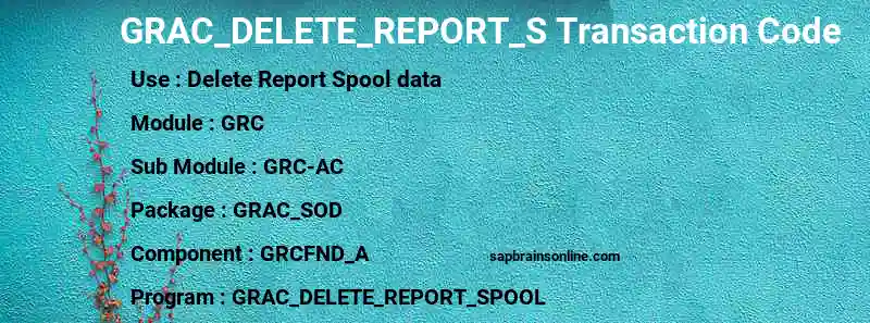SAP GRAC_DELETE_REPORT_S transaction code