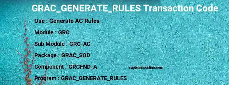 SAP GRAC_GENERATE_RULES transaction code