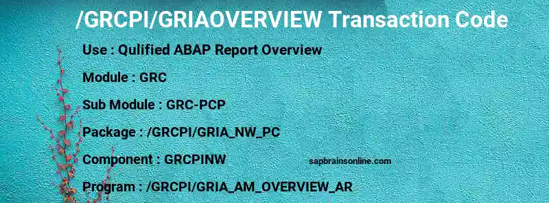 SAP /GRCPI/GRIAOVERVIEW transaction code