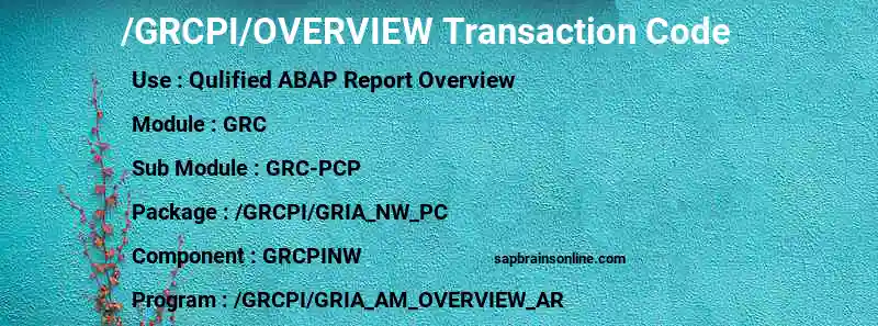 SAP /GRCPI/OVERVIEW transaction code