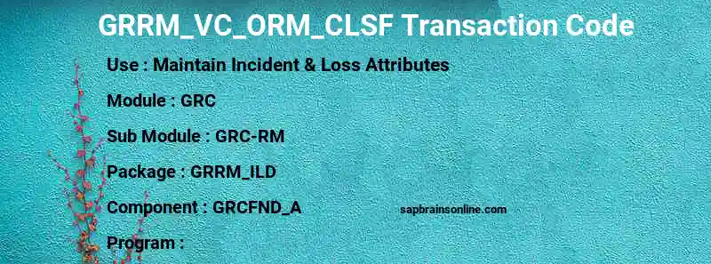SAP GRRM_VC_ORM_CLSF transaction code