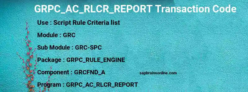 SAP GRPC_AC_RLCR_REPORT transaction code