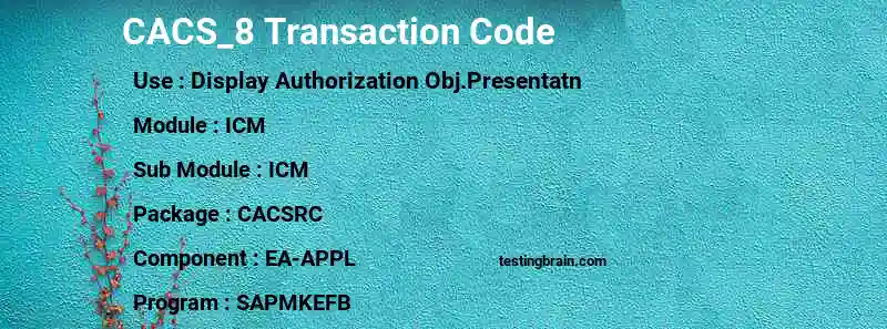 SAP CACS_8 transaction code