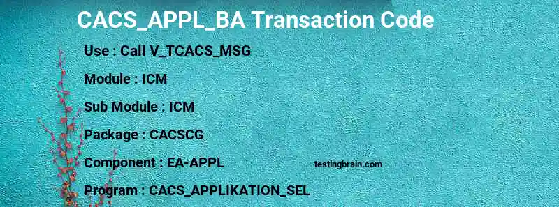 SAP CACS_APPL_BA transaction code