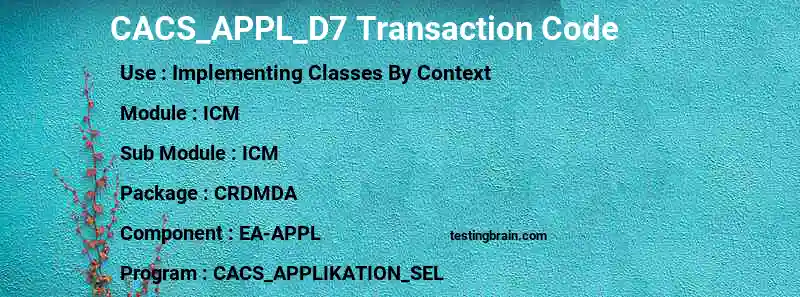 SAP CACS_APPL_D7 transaction code