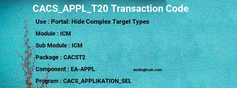 SAP CACS_APPL_T20 transaction code