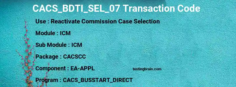 SAP CACS_BDTI_SEL_07 transaction code