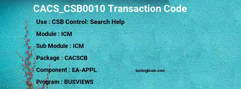 SAP CACS_CSB0010 transaction code