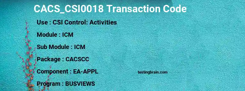 SAP CACS_CSI0018 transaction code