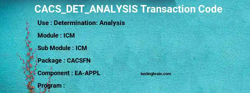 SAP CACS_DET_ANALYSIS transaction code