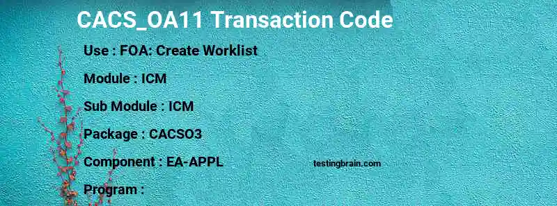 SAP CACS_OA11 transaction code