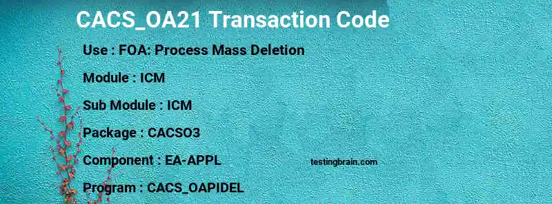 SAP CACS_OA21 transaction code