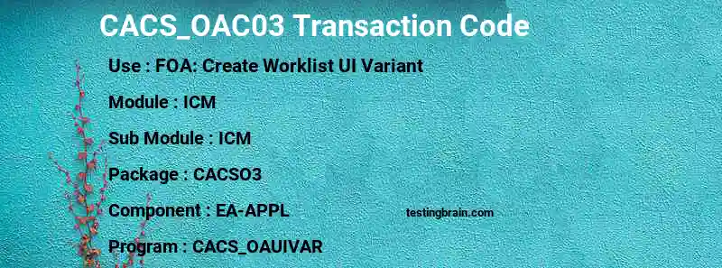 SAP CACS_OAC03 transaction code