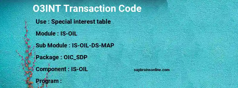 SAP O3INT transaction code