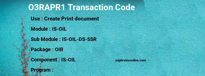 SAP O3RAPR1 transaction code