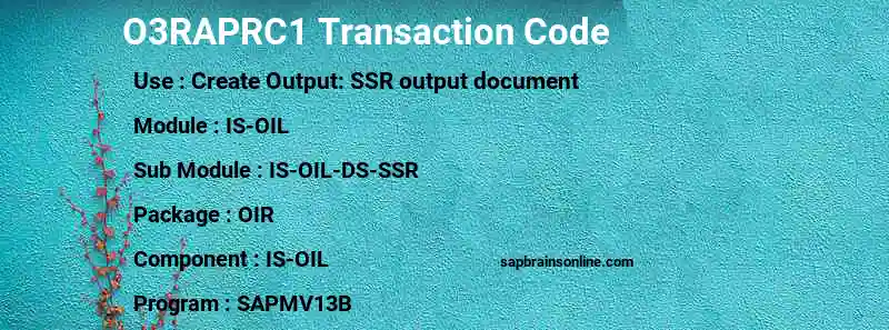 SAP O3RAPRC1 transaction code