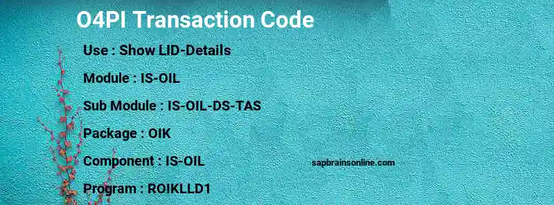 SAP O4PI transaction code