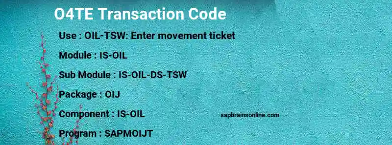 SAP O4TE transaction code