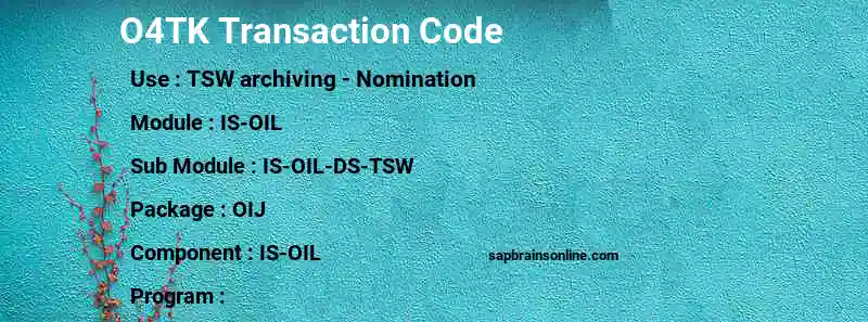 SAP O4TK transaction code
