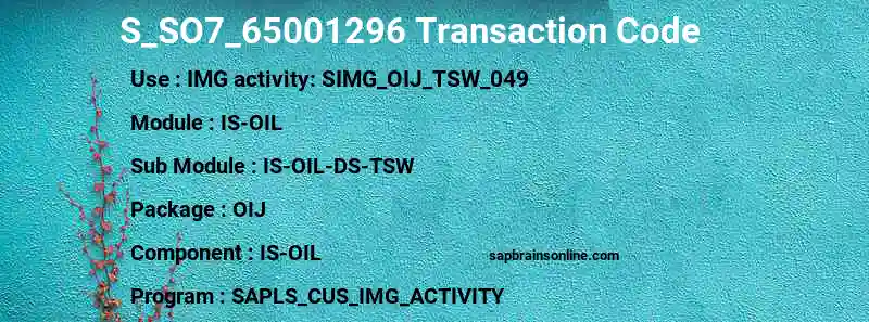 SAP S_SO7_65001296 transaction code