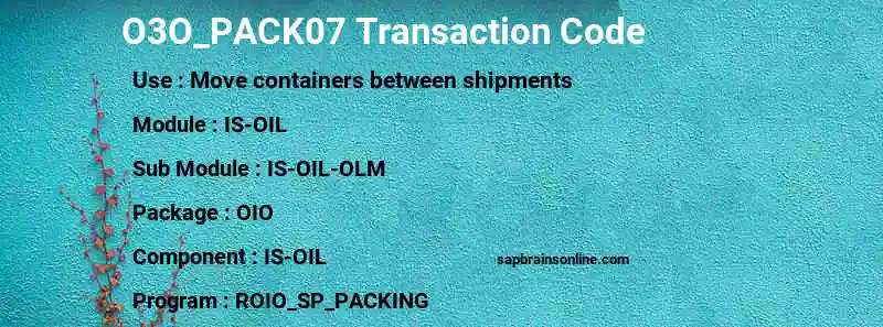 SAP O3O_PACK07 transaction code