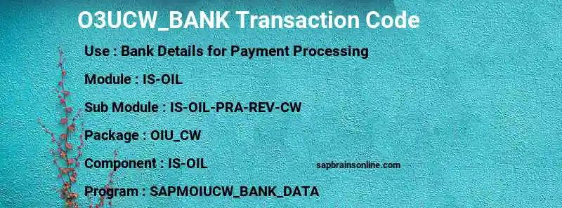 SAP O3UCW_BANK transaction code