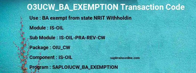 SAP O3UCW_BA_EXEMPTION transaction code