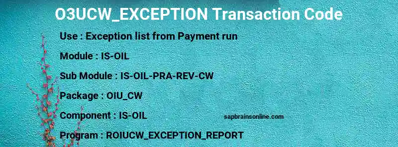 SAP O3UCW_EXCEPTION transaction code
