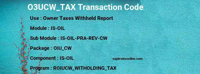 SAP O3UCW_TAX transaction code