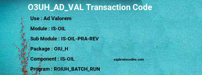 SAP O3UH_AD_VAL transaction code
