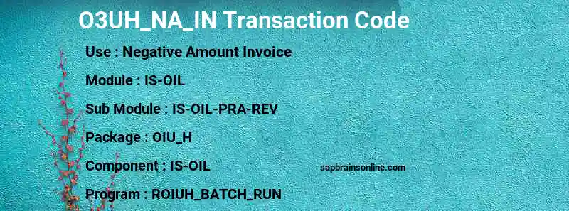 SAP O3UH_NA_IN transaction code