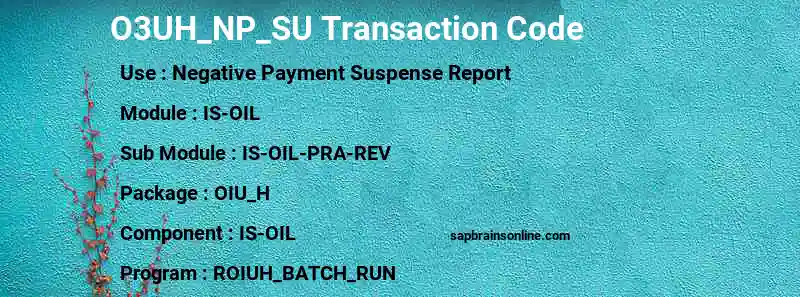 SAP O3UH_NP_SU transaction code