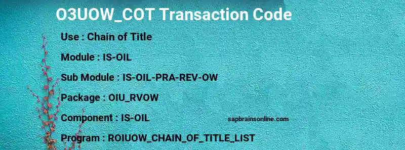 SAP O3UOW_COT transaction code