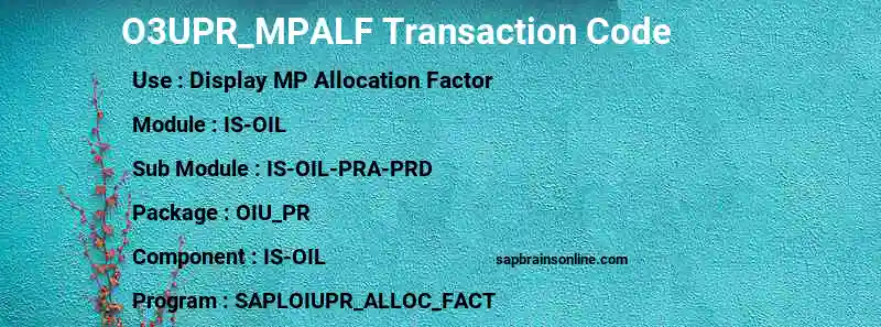 SAP O3UPR_MPALF transaction code