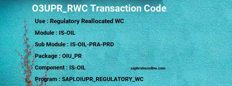 SAP O3UPR_RWC transaction code