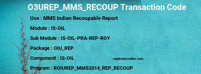 SAP O3UREP_MMS_RECOUP transaction code